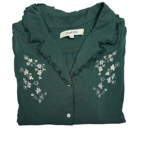 Simple Retro Green Embroidered Blouse